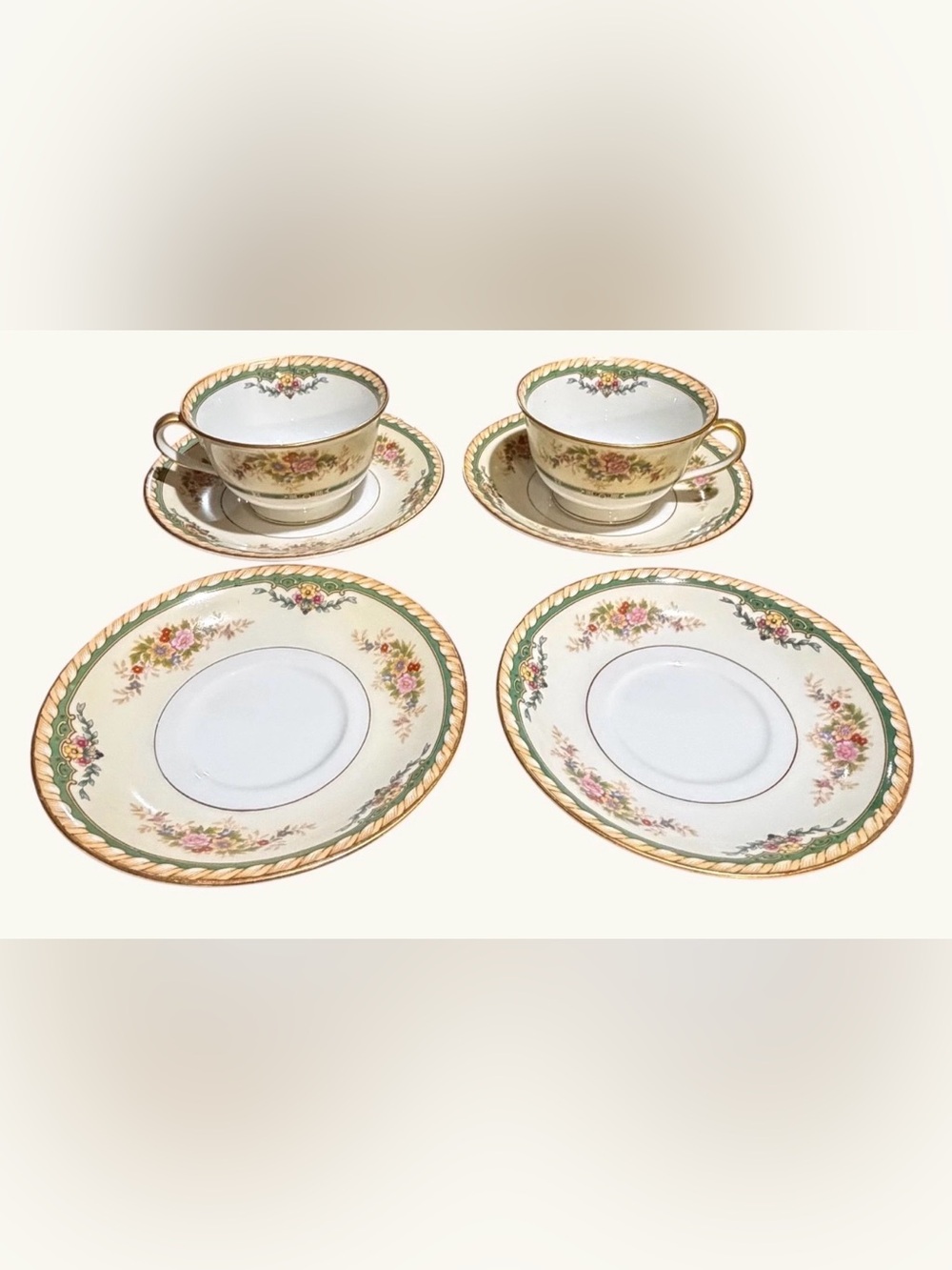 Vintage Noritake Monica Teacups & Saucer Set 6pc Floral Japan 1930-1940